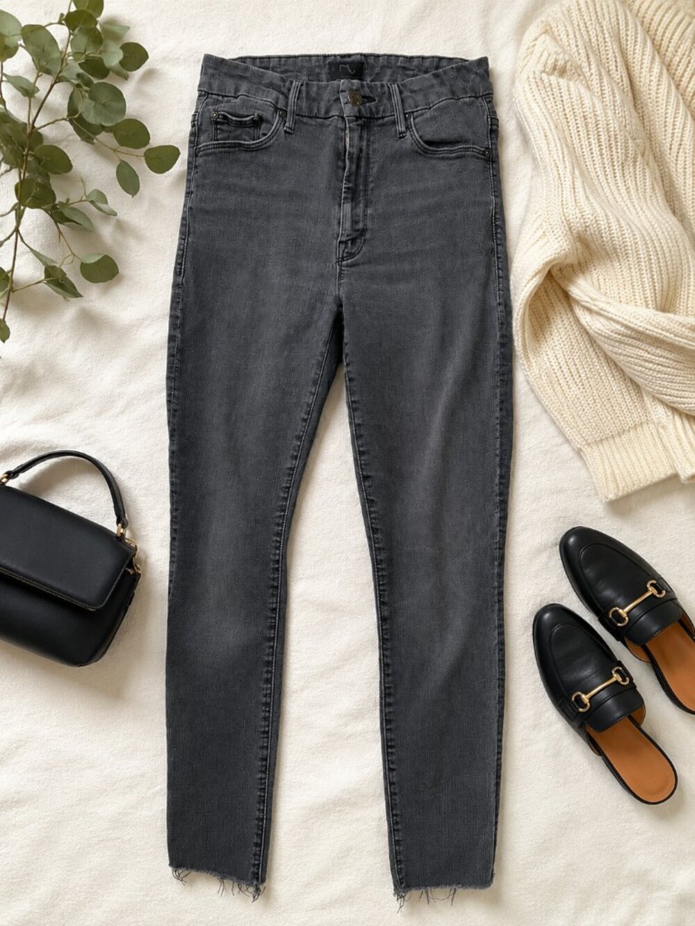 Mother The Looker Gray Skinny Jeans Frayed Hem Women's Size 26